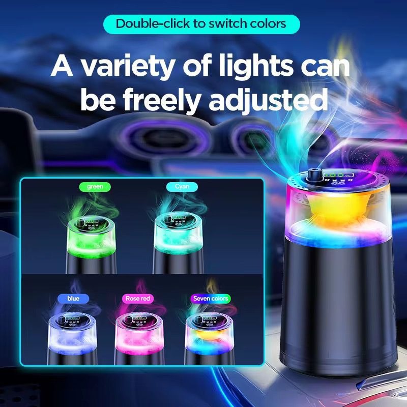 "Smart Car Air Freshener with RGB Lights & Fog Effect – 360° Fragrance Diffuser, Odor Eliminator & Safe Aroma Diffuser for Cars" 🚗✨